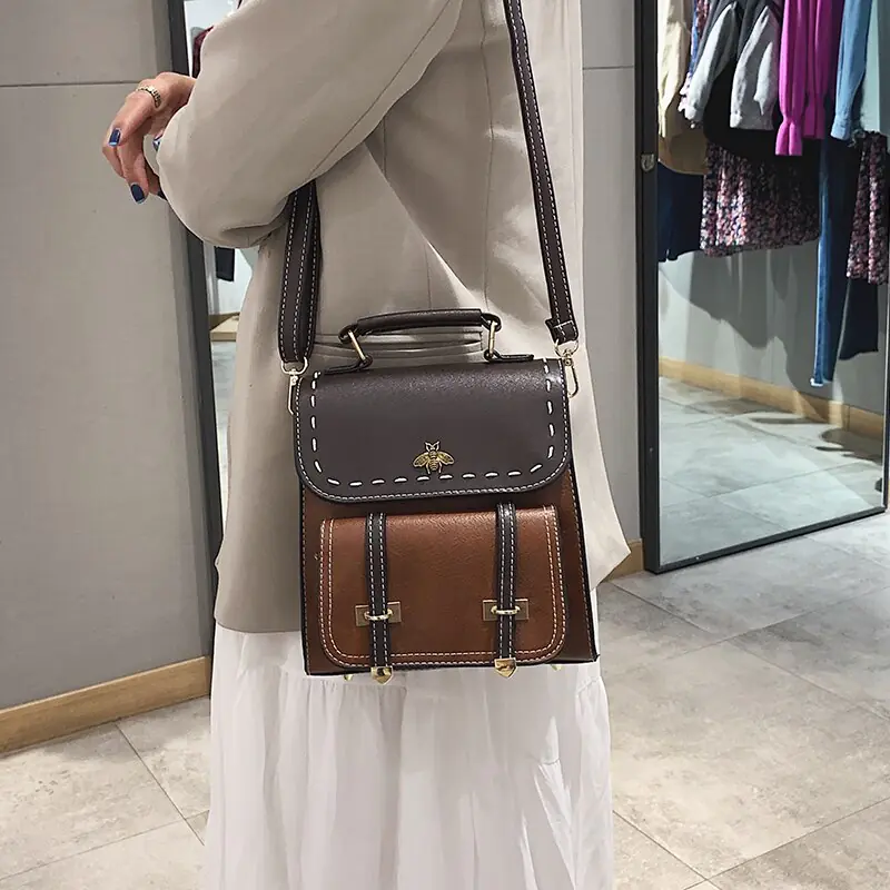 Vintage Paneled PU Leather Women Backpack - Image 3