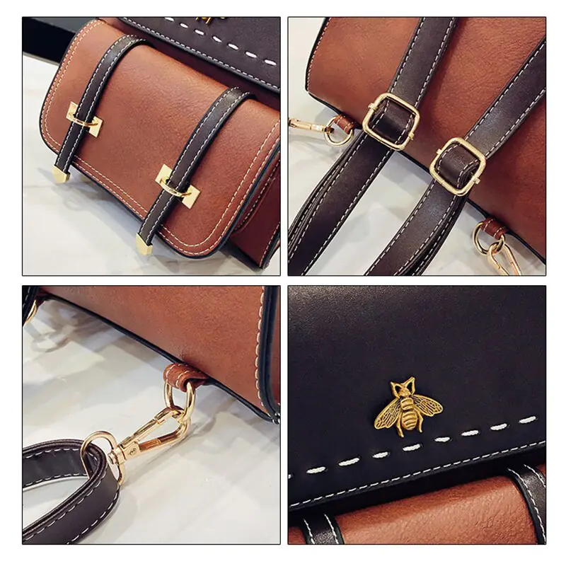 Vintage Paneled PU Leather Women Backpack - Image 6