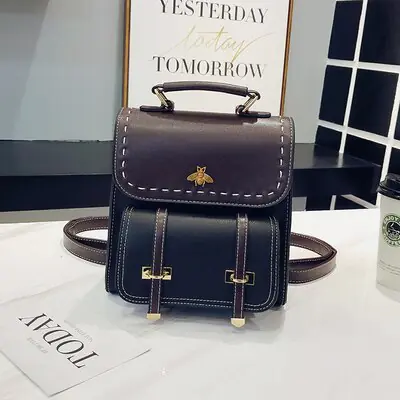 Vintage Paneled PU Leather Women Backpack - Image 7