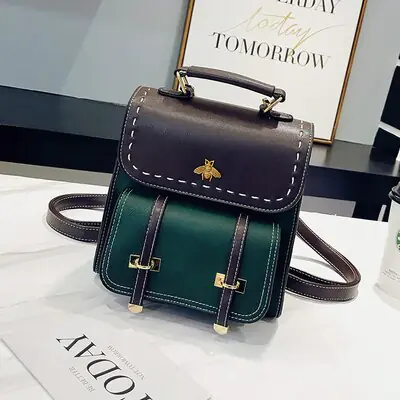 Vintage Paneled PU Leather Women Backpack - Image 9